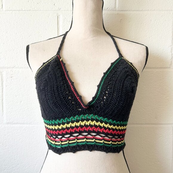 handmade Tops - Handmade Crochet Rasta Reggae Bob Marley Hippie Woodstock Halter Top Women’s XL